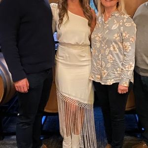 White fringe one sleeve dress